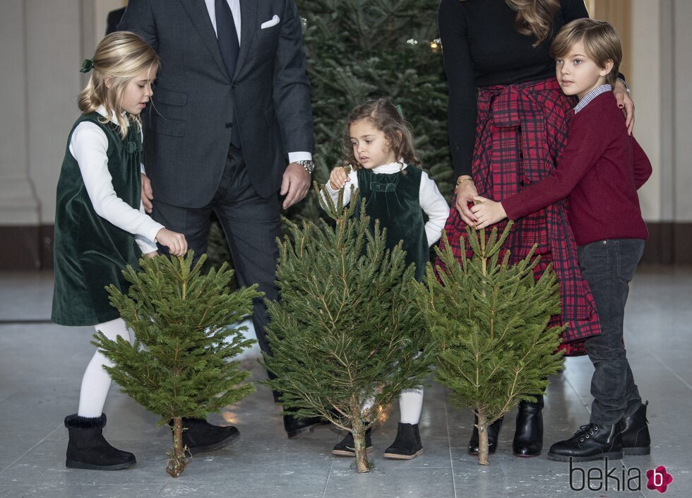 Leonor, Nicolás y Adrienne de Suecia en la recogida de árboles de Navidad