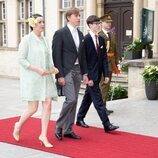 Alexandra de Luxemburgo, Luis de Luxemburgo y su hijo Gabriel de Luxemburgo en el Día Nacional de Luxemburgo 2022