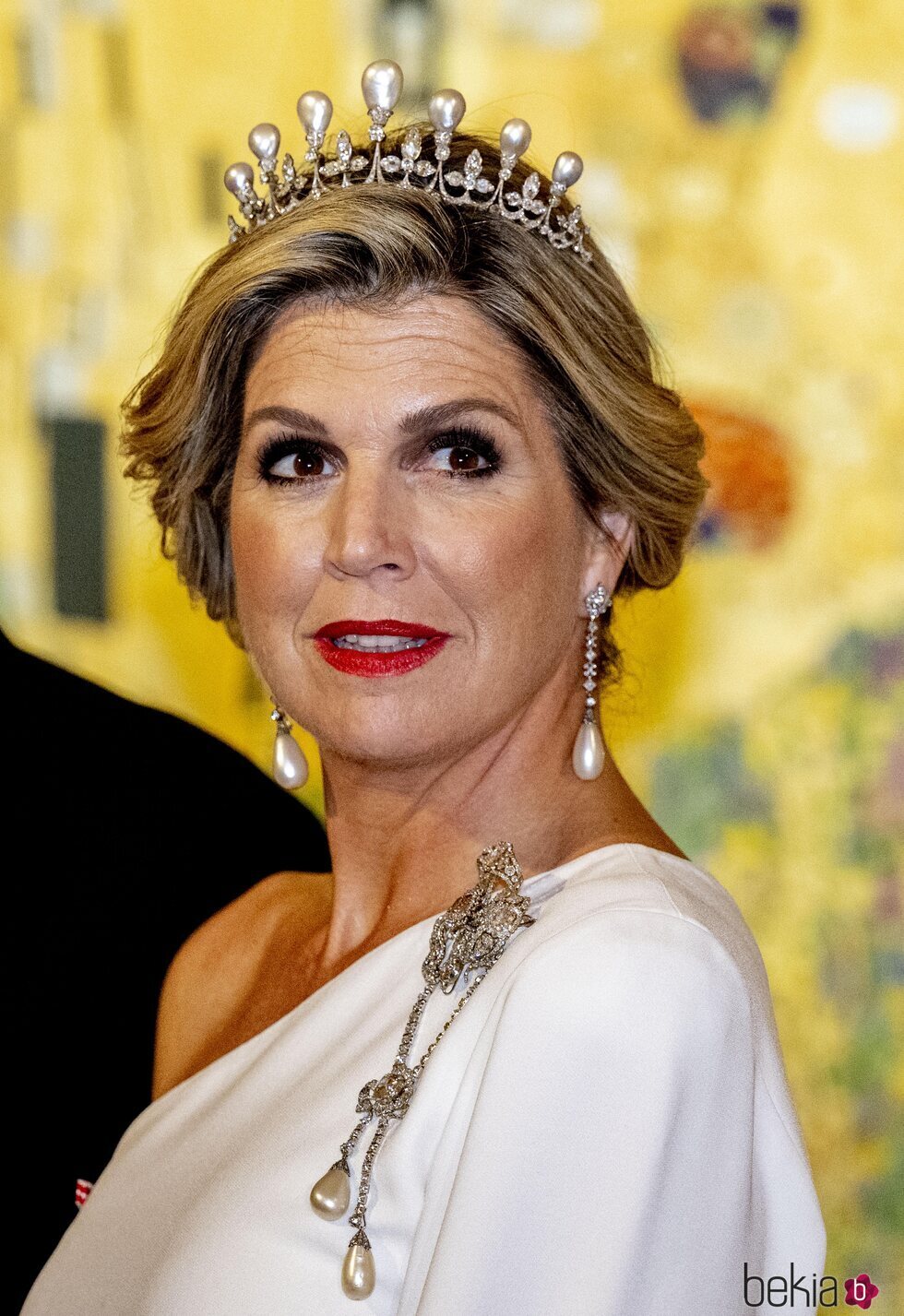 Máxima de Holanda con la tiara de perlas antiguas en la cena por su Visita de Estado a Austria