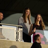 La Princesa Leonor y la Infanta Sofía a su llegada al partido entre Dinamarca y España de la UEFA Women's Euro 2022