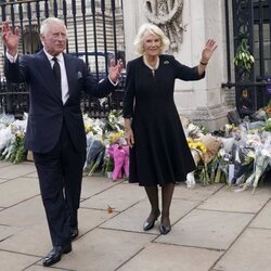 Los Reyes Carlos y Camilla saludan desde las puertas de Buckingham Palace