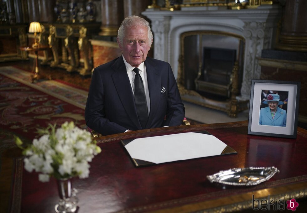 El Rey Carlos III durante su primer discurso tras la muerte de la Reina Isabel