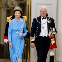 Carlos Gustavo y Silvia de Suecia en la cena de gala por el 50 aniversario de reinado de Margarita de Dinamarca