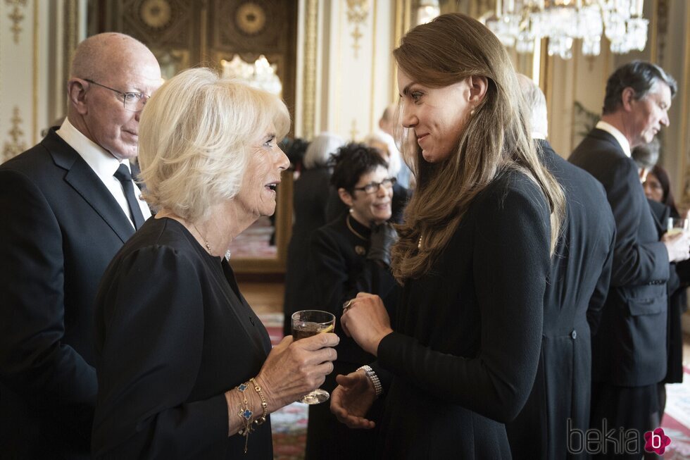 La Reina Camilla y Kate Middleton charlando en el almuerzo de los gobernadores de la Commonwealth