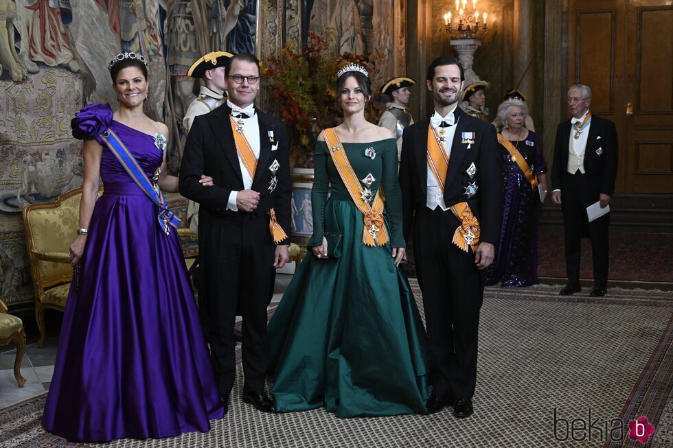 La Princesa Victoria, el Príncipe Daniel, la Princesa Sofía y el Príncipe Carlos Felipe en la cena de gala en honor de los Reyes de Holanda