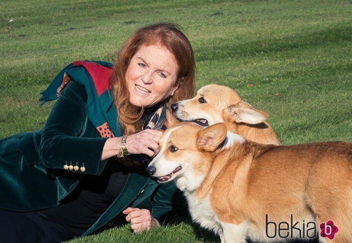 Sarah Ferguson con los corgis de la Reina Isabel II