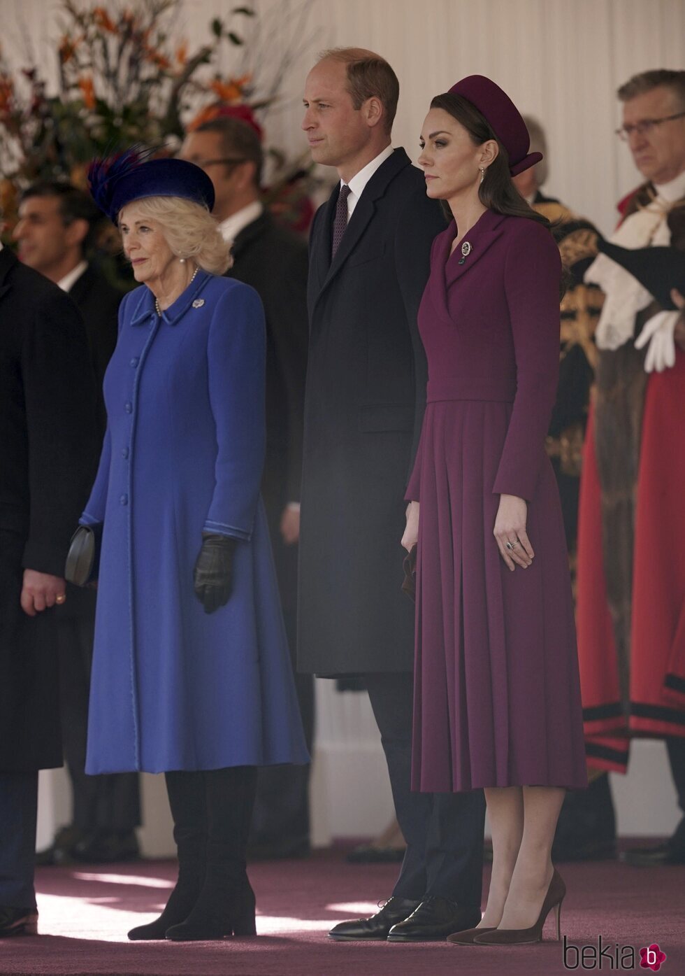 La Reina Camilla y el Príncipe Guillermo y Kate Middleton en la ceremonia de bienvenida al Presidente de Sudáfrica por su Visita de Estado a Reino Unido