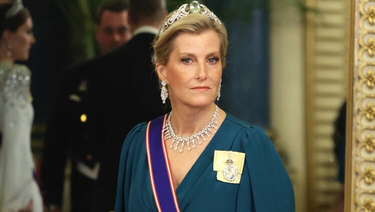 Sophie de Wessex con la Tiara de Aguamarina y Diamantes en la cena de Estado al Presidente de Sudáfrica