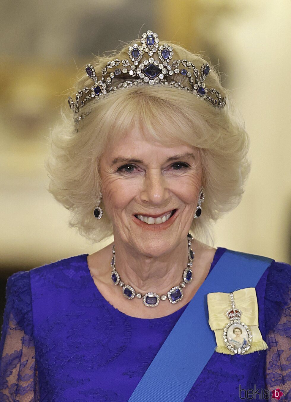 La Reina Camilla con la Tiara de Zafiros Belgas en la Cena de Estado al Presidente de Sudáfrica