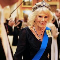 La Reina Camilla con la Tiara de Zafiros Belgas en su primera recepción al Cuerpo Diplomático como Reina