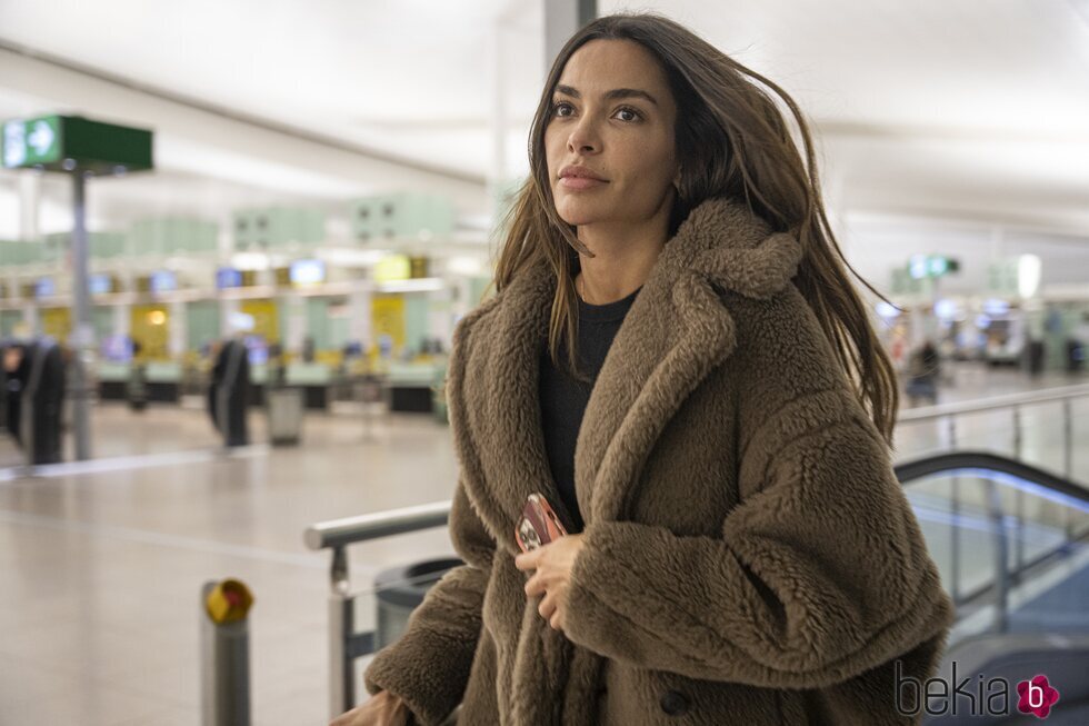 Joana Sanz llegando al aeropuerto de Barcelona