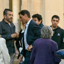 Rafa Nadal llegando a la misa funeral tras el fallecimiento de su suegro, Miquel Perelló