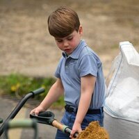 El Príncipe Louis cogiendo tierra con una pala en the Big Help Out por la Coronación