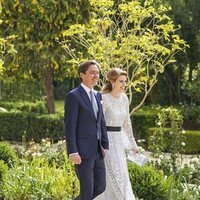 Beatriz de York y Edoardo Mapelli Mozzi a su llegada a la boda de Hussein y Rajwa de Jordania