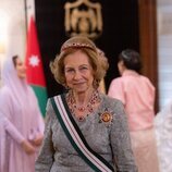 La Reina Sofía con la tiara Niarchos en la recepción por la boda de Hussein y Rajwa de Jordania