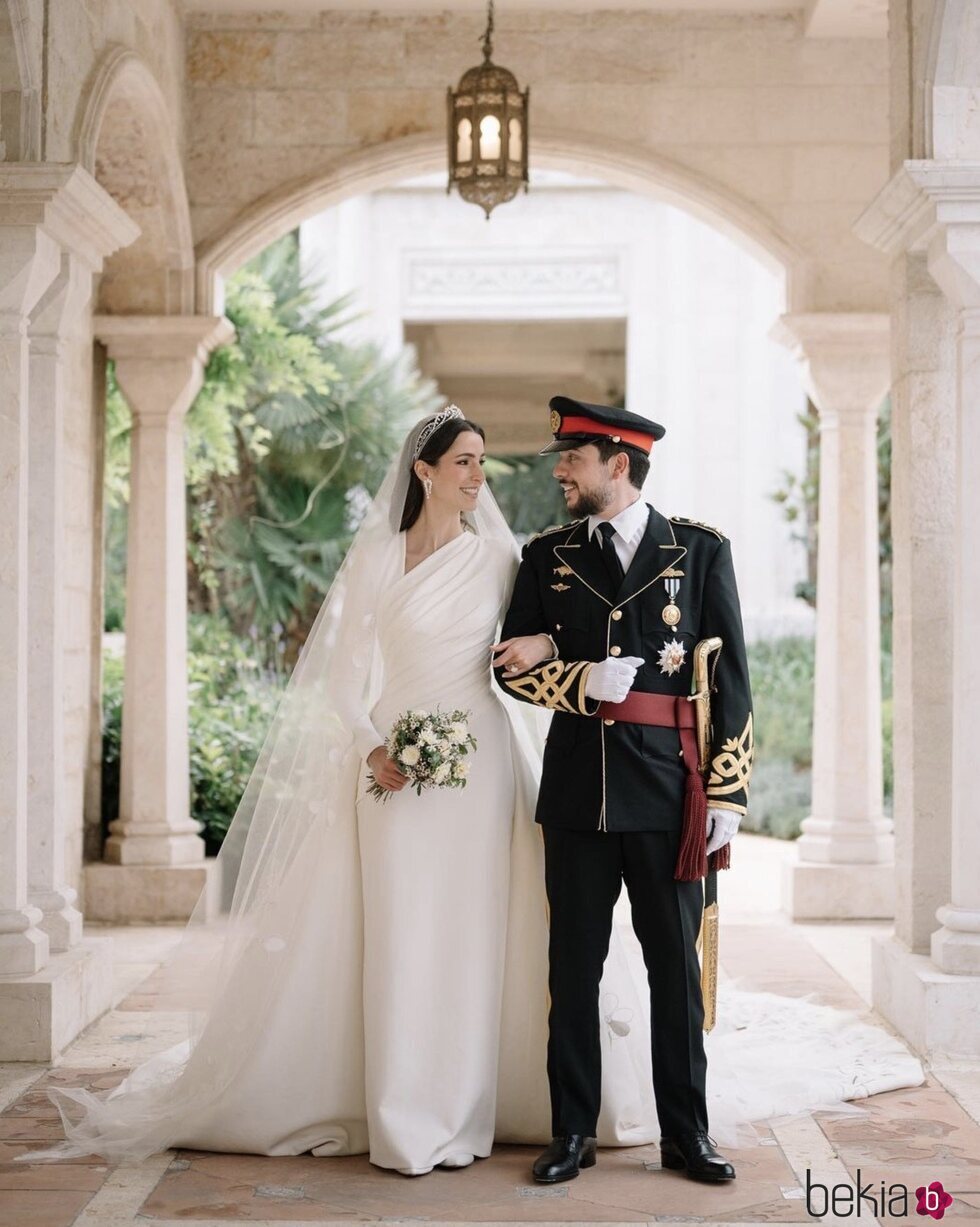 Hussein y Rajwa de Jordania el día de su boda