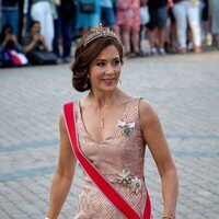 Mary de Dinamarca con su tiara personal en la cena a los Reyes de Noruega en Amalienborg