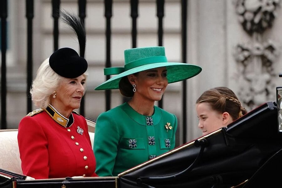 La Reina Camilla, Kate Middleton y la Princesa Charlotte en el Trooping the Colour 2023