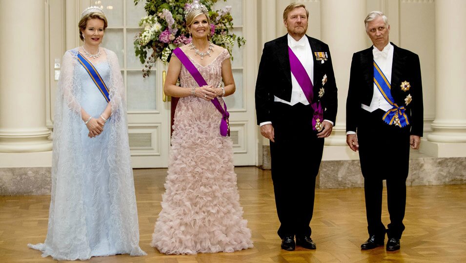 Felipe y Matilde de Bélgica y Guillermo Alejandro y Máxima de Holanda en la cena por la Visita de Estado de los Reyes de Holanda a Bélgica