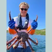 Sverre Magnus de Noruega con un buey de mar en sus vacaciones en Finnmark