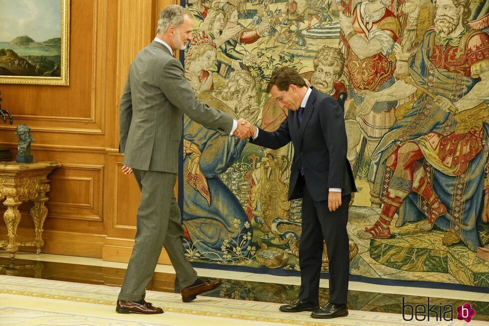 Almeida hace la reverencia a Felipe VI en una audiencia en La Zarzuela