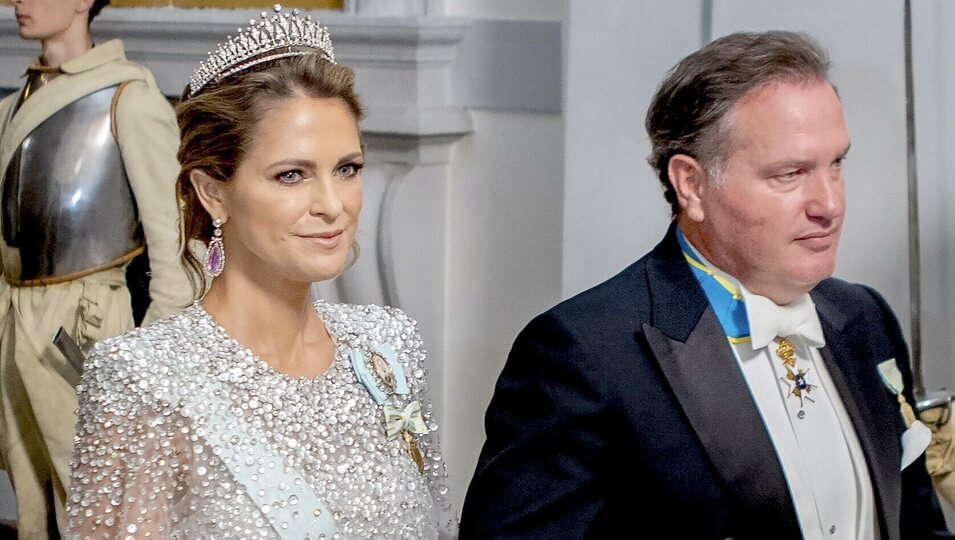 Magdalena de Suecia y Chris O'Neill en la cena por el Jubileo de Carlos Gustavo de Suecia