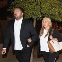 Belén Esteban y su marido Miguel Marcos en el funeral de María Teresa Campos