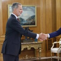 El Rey Felipe VI saluda a Pedro Sánchez en la ronda de consultas en la que le propuso como candidato