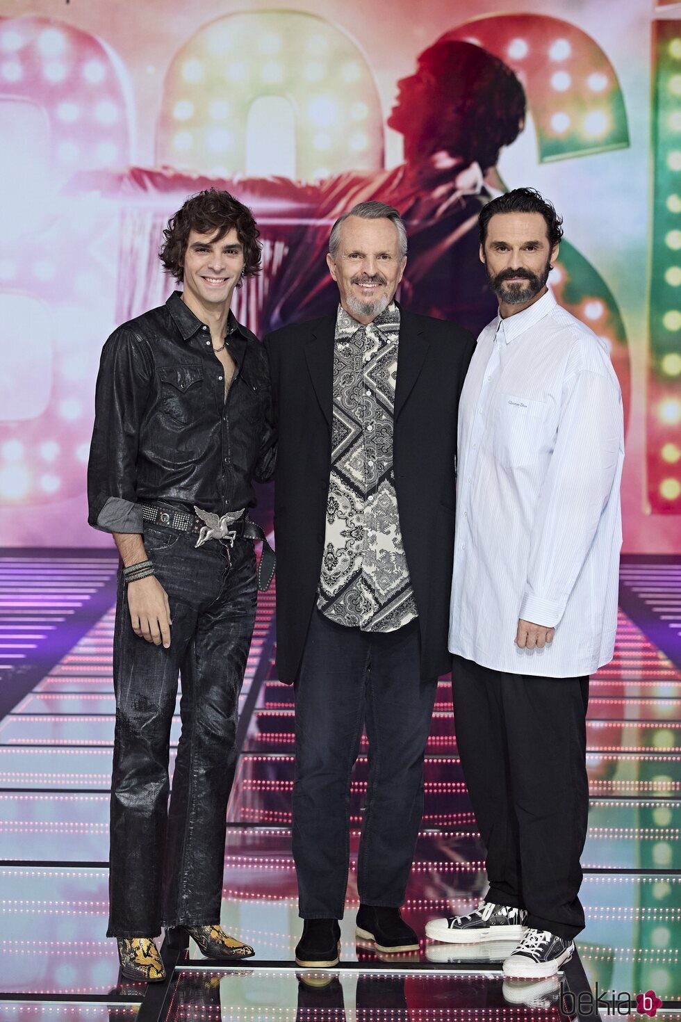 José Pastor, Miguel Bosé e Iván Sánchez en la presentación de 'Bosé' en Mediaset