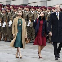 La Princesa Leonor, los Reyes Felipe VI y Letizia y Pedro Sánchez ante el Congreso de los Diputados durante la Apertura de la XV Legislatura