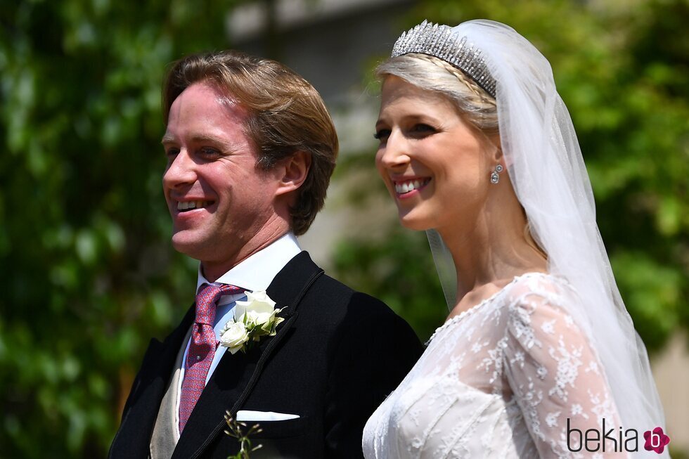 Lady Gabriella Windsor con la Kent City of London Fringe Tiara y Thomas Kingston en su boda