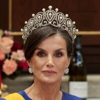 La Reina Letizia con la Tiara Rusa y los pendientes de chatones en la cena de gala por su Visita de Estado a Países Bajos