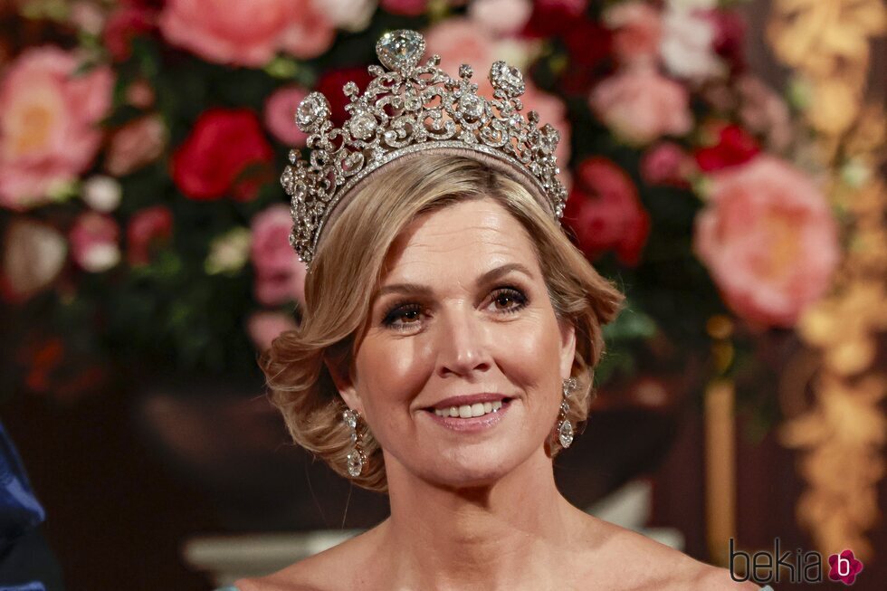 Máxima de Holanda con la Tiara Estuardo completa en la cena de gala por la Visita de Estado de los Reyes de España a Países Bajos