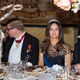 Sofia de Suecia con la Tiara Palmette con Topacio London Blue en la cena de gala por la Visita de Estado del Presidente de Finlandia