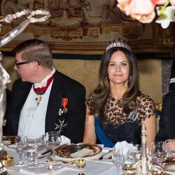 Sofia de Suecia con la Tiara Palmette con Topacio London Blue en la cena de gala por la Visita de Estado del Presidente de Finlandia