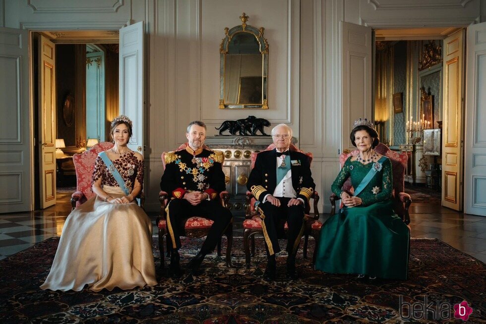 Federico y Mary de Dinamarca y Carlos Gustavo y Silvia de Suecia por la cena de gala por la Visita de Estado de los Reyes de Dinamarca a Suecia