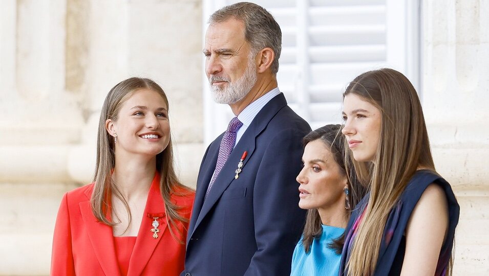 La Princesa Leonor, los Reyes Felipe y Letizia y la Infanta Sofía en la celebración del décimo aniversario del reinado de Felipe VI