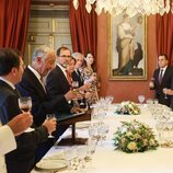 La Princesa Leonor, el Presidente de Portugal y Camilo Villarino en el brindis del almuerzo por el primer viaje oficial de la Princesa Leonor a Portugal