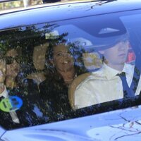 Alexia de Grecia, la Infanta Cristina y sus hijos Pablo y Miguel Urdangarin en el entierro de Juan Gómez-Acebo