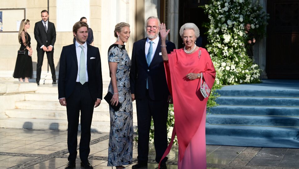 La Princesa Benedicta de Dinamarca y su familia durante la boda de Theodora de Grecia