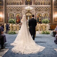 Theodora de Grecia y Matthew Kumar en el altar en su boda