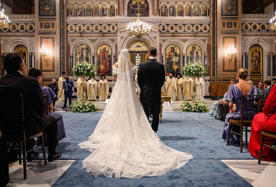 Theodora de Grecia y Matthew Kumar en el altar en su boda