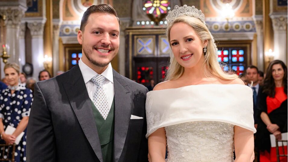 Theodora de Grecia y Matthew Kumar en su boda en la Catedral Metropolitana de Atenas