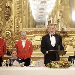 El Rey Felipe VI en su discurso ante la Reina Letizia y los Mattarella en la cena de gala por la Visita de Estado de los Reyes de España a Italia