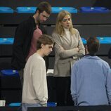 La Infanta Cristina, Juan, Pablo y Miguel Urdangarin y un acompañante tras un partido de balonmano de Pablo Urdangarin