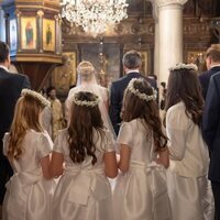 Las damas de honor en la boda de Nicolás de Grecia y Chrysi Vardinoyannis