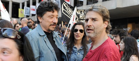 Carlos Bardem, Cecilia Gessa y Alberto San Juan en la huelga general del 29m