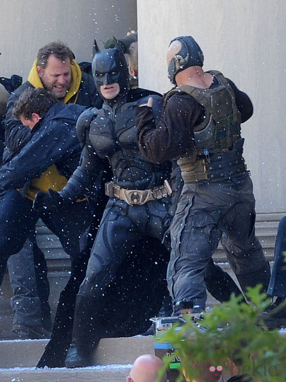 Christian Bale y Tom Hardy en el rodaje de 'The dark night rises' en Pittsburgh