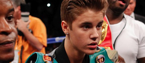 Justin Bieber en la pelea de boxeo de el Grand Garden Arena de Las Vegas