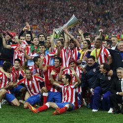 El Atlético de Madrid celebra el triunfo en la final de la Europa League 2012